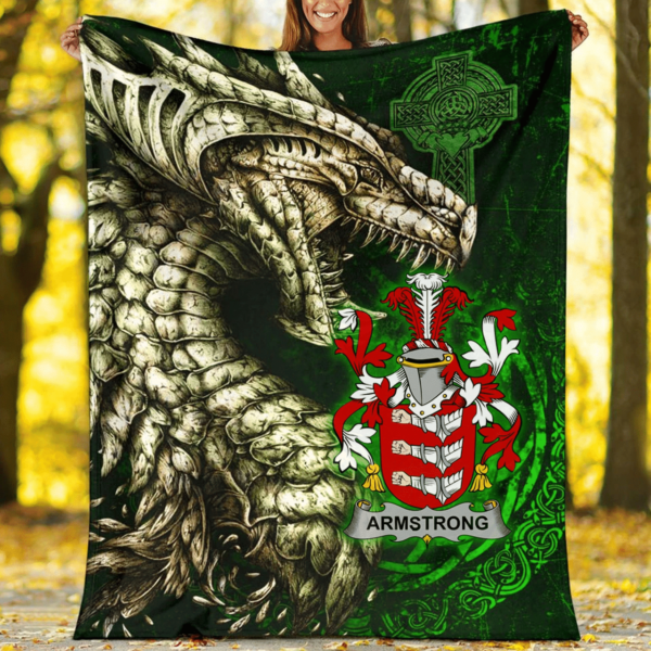 Ireland Premium Blanket - Armstrong Family Crest Blanket - Dragon Claddagh Cross