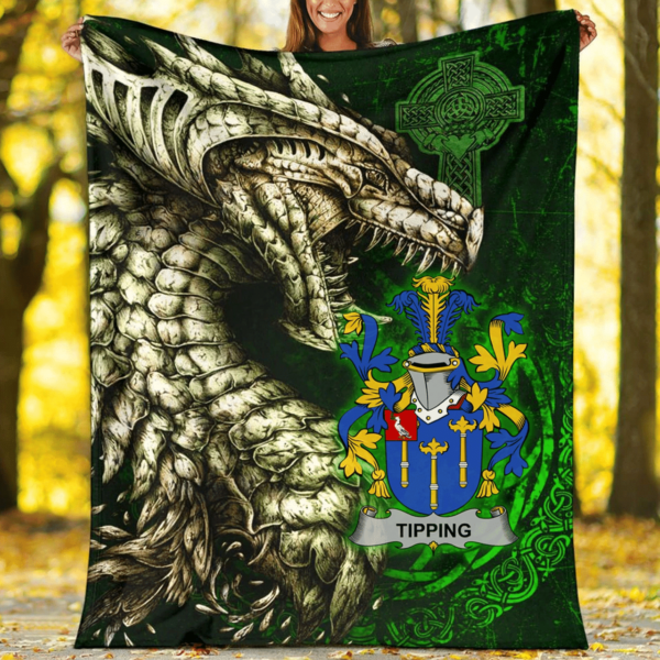 Ireland Premium Blanket - Tipping Family Crest Blanket - Dragon Claddagh Cross