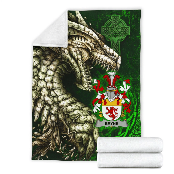 Ireland Premium Blanket - Bryne or Brinn Family Crest Blanket - Dragon Claddagh Cross - Image 2