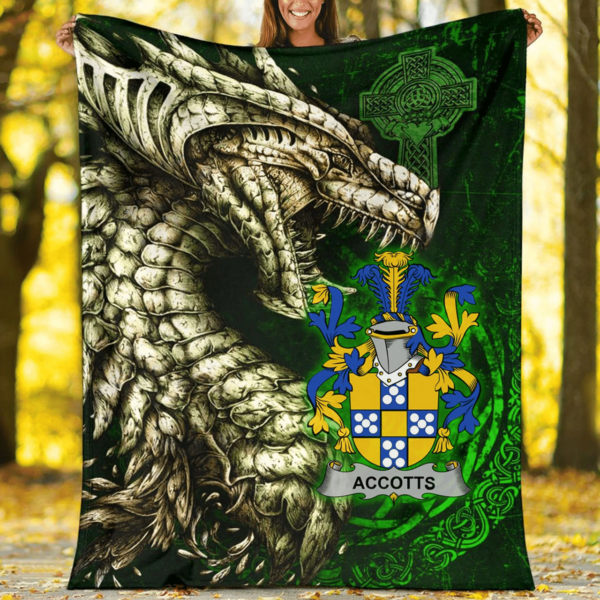 Ireland Premium Blanket - Accotts Family Crest Blanket - Dragon Claddagh Cross