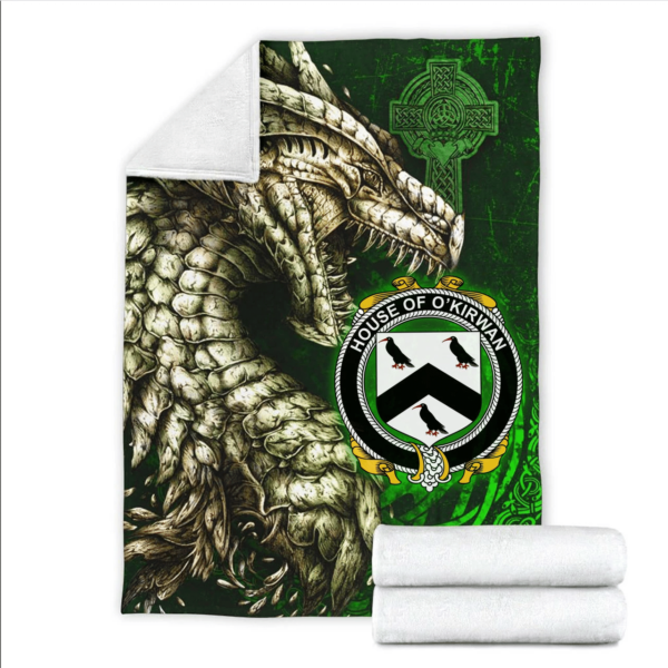 Ireland Premium Blanket - House of O'KIRWAN Family Crest Blanket - Dragon Claddagh Cross - Image 2