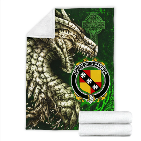 Ireland Premium Blanket - House of O'HANNON Family Crest Blanket - Dragon Claddagh Cross - Image 2