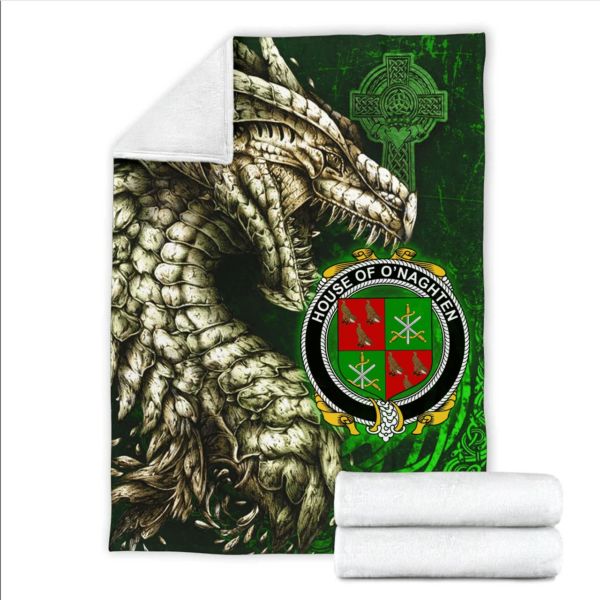 Ireland Premium Blanket - House of O'NAGHTEN Family Crest Blanket - Dragon Claddagh Cross - Image 2