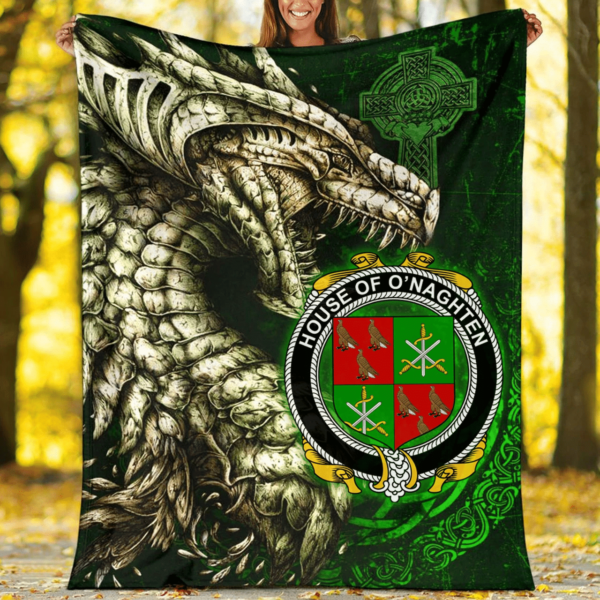 Ireland Premium Blanket - House of O'NAGHTEN Family Crest Blanket - Dragon Claddagh Cross