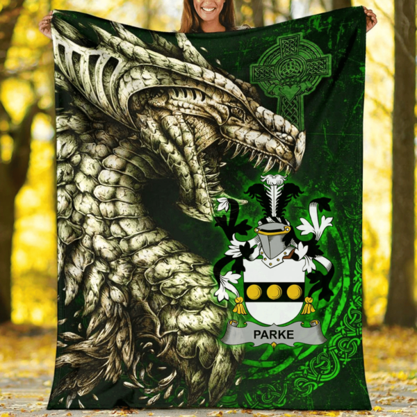 Ireland Premium Blanket - Parke Family Crest Blanket - Dragon Claddagh Cross