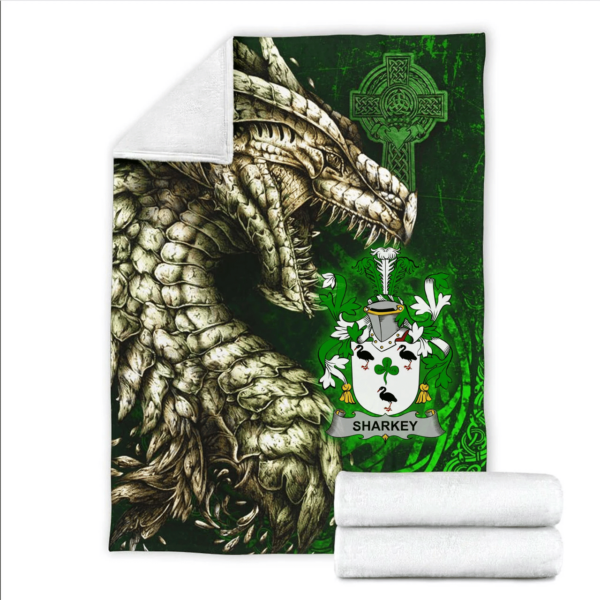 Ireland Premium Blanket - Sharkey or O'Sharkey Family Crest Blanket - Dragon Claddagh Cross - Image 2