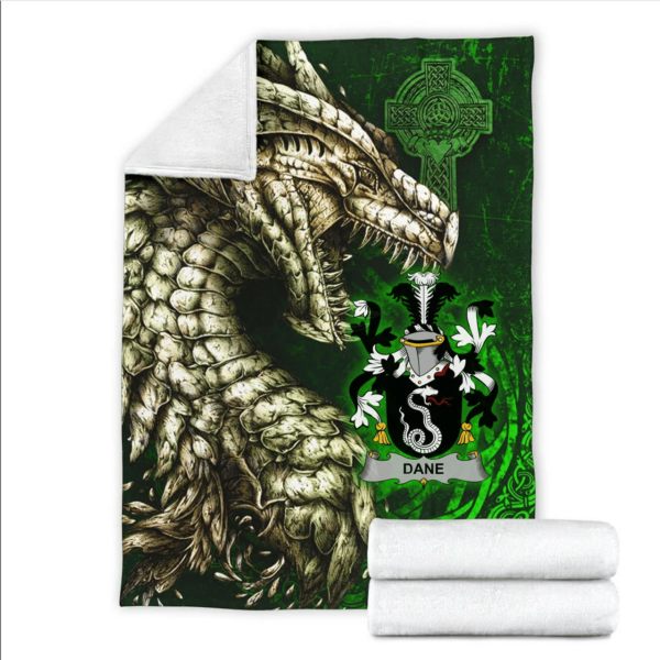 Ireland Premium Blanket - Dane or O'Dane Family Crest Blanket - Dragon Claddagh Cross - Image 2