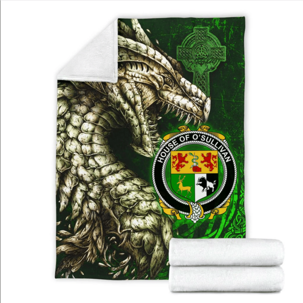 Ireland Premium Blanket - House of O'SULLIVAN Family Crest Blanket - Dragon Claddagh Cross - Image 2