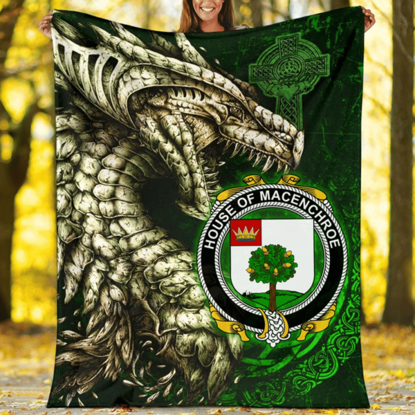 Ireland Premium Blanket - House of MACENCHROE Family Crest Blanket - Dragon Claddagh Cross