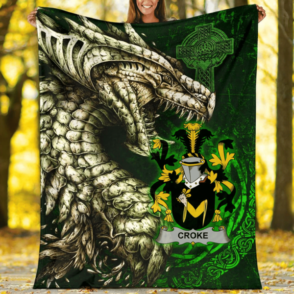 Ireland Premium Blanket - Croke Family Crest Blanket - Dragon Claddagh Cross