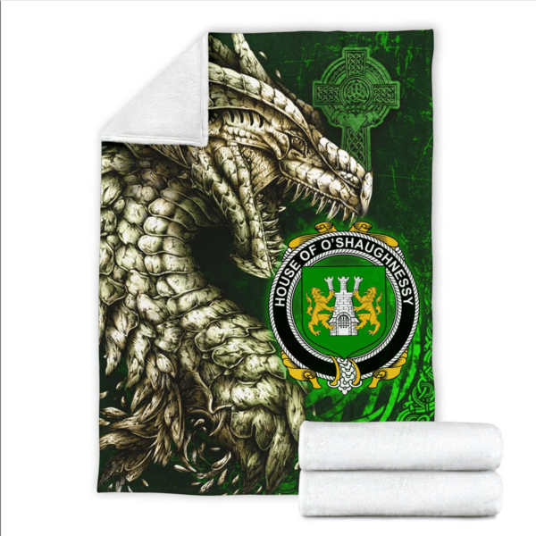 Ireland Premium Blanket - House of O'SHAUGNESSY Family Crest Blanket - Dragon Claddagh Cross - Image 2