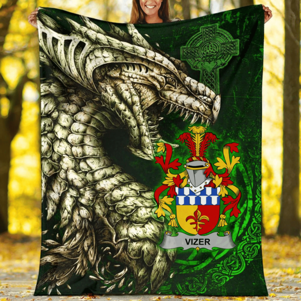 Ireland Premium Blanket - Vizer Family Crest Blanket - Dragon Claddagh Cross