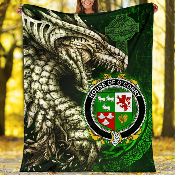 Ireland Premium Blanket - House of O'CONRY Family Crest Blanket - Dragon Claddagh Cross