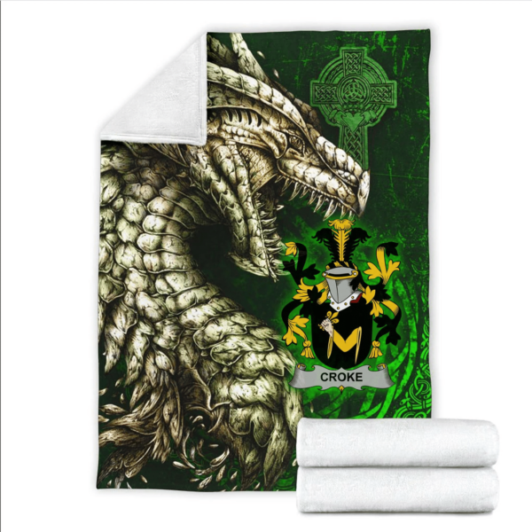 Ireland Premium Blanket - Croke Family Crest Blanket - Dragon Claddagh Cross - Image 2