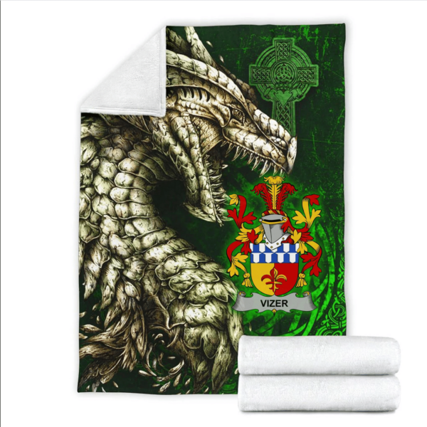 Ireland Premium Blanket - Vizer Family Crest Blanket - Dragon Claddagh Cross - Image 2