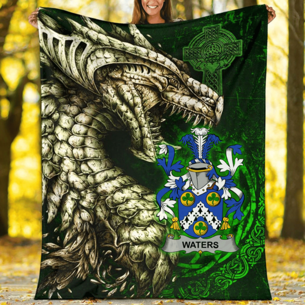 Ireland Premium Blanket - Waters Family Crest Blanket - Dragon Claddagh Cross