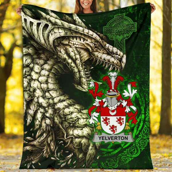 Ireland Premium Blanket - Yelverton Family Crest Blanket - Dragon Claddagh Cross