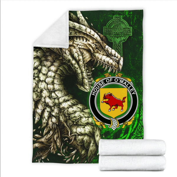 Ireland Premium Blanket - House of O'MALLEY Family Crest Blanket - Dragon Claddagh Cross - Image 2