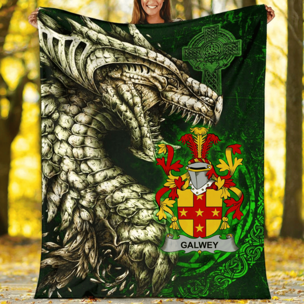 Ireland Premium Blanket - Galwey Family Crest Blanket - Dragon Claddagh Cross