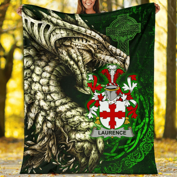 Ireland Premium Blanket - Laurence Family Crest Blanket - Dragon Claddagh Cross