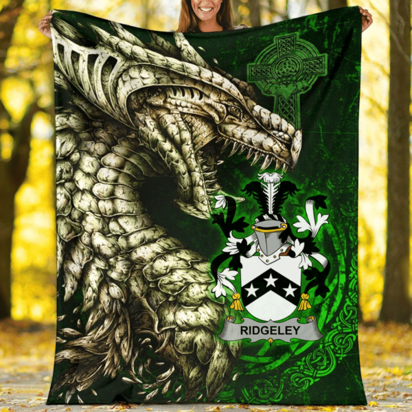 Ireland Premium Blanket - Ridgeley Family Crest Blanket - Dragon Claddagh Cross