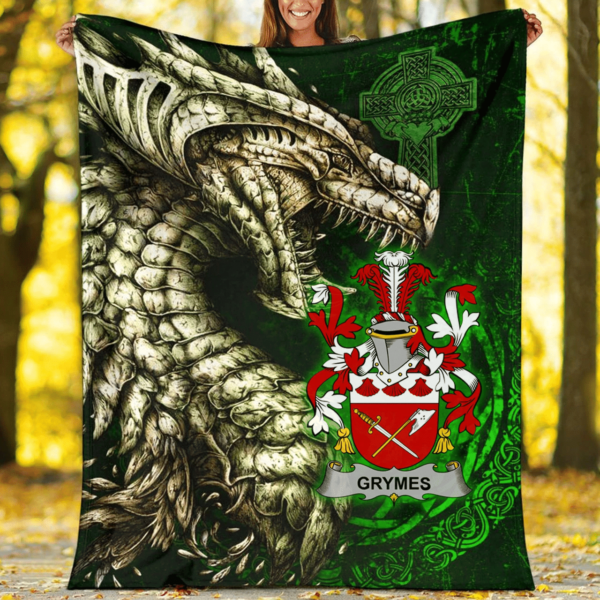 Ireland Premium Blanket - Grymes Family Crest Blanket - Dragon Claddagh Cross