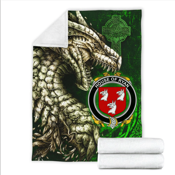 Ireland Premium Blanket - House of RYAN (O�Mulrian) Family Crest Blanket - Dragon Claddagh Cross - Image 2