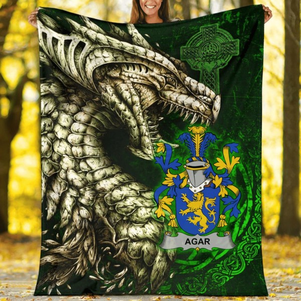 Ireland Premium Blanket - Agar Family Crest Blanket - Dragon Claddagh Cross