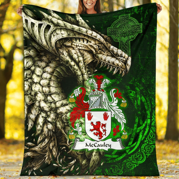 Ireland Premium Blanket - McCauley Family Crest Blanket - Dragon Claddagh Cross