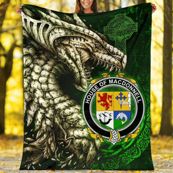 Ireland Premium Blanket - House of MACDONNELL (of the Glens) Family Crest Blanket - Dragon Claddagh Cross