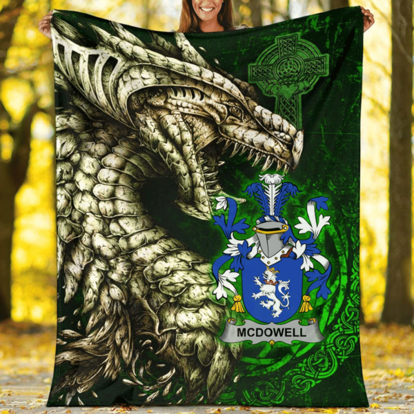 Ireland Premium Blanket - McDowell Family Crest Blanket - Dragon Claddagh Cross