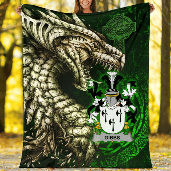 Ireland Premium Blanket - Gibbs Family Crest Blanket - Dragon Claddagh Cross