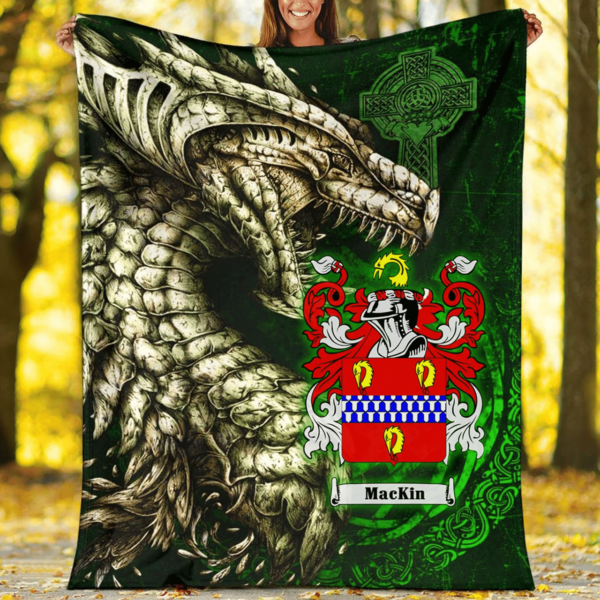 Ireland Premium Blanket - Mackin Family Crest Blanket - Dragon Claddagh Cross