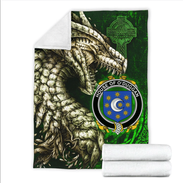 Ireland Premium Blanket - House of O'DUGGAN Family Crest Blanket - Dragon Claddagh Cross - Image 2