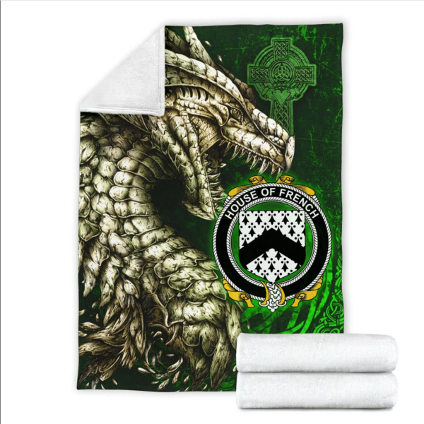 Ireland Premium Blanket - House of FRENCH Family Crest Blanket - Dragon Claddagh Cross - Image 2