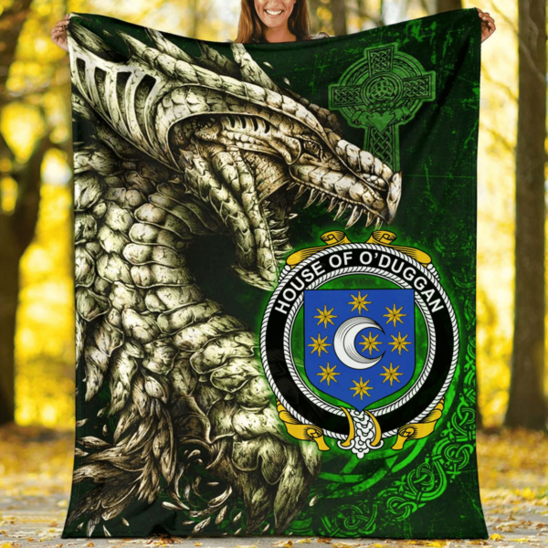 Ireland Premium Blanket - House of O'DUGGAN Family Crest Blanket - Dragon Claddagh Cross