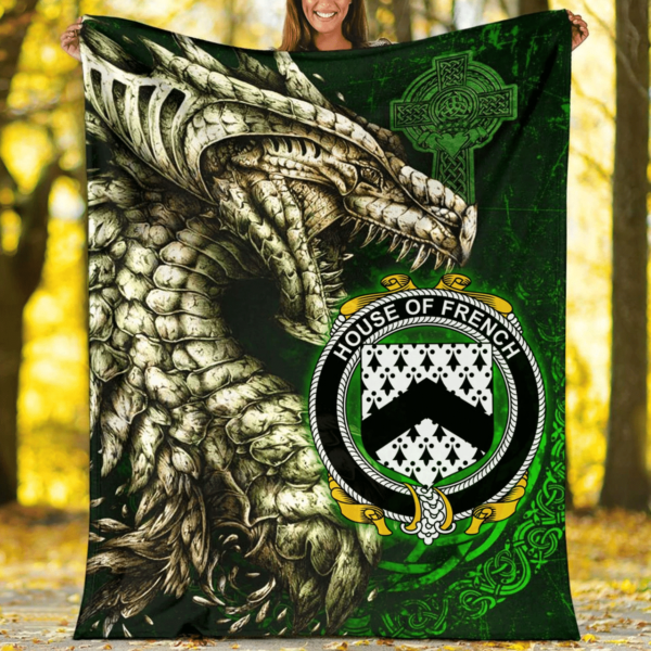 Ireland Premium Blanket - House of FRENCH Family Crest Blanket - Dragon Claddagh Cross