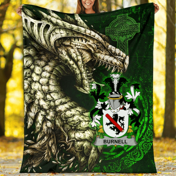 Ireland Premium Blanket - Burnell Family Crest Blanket - Dragon Claddagh Cross