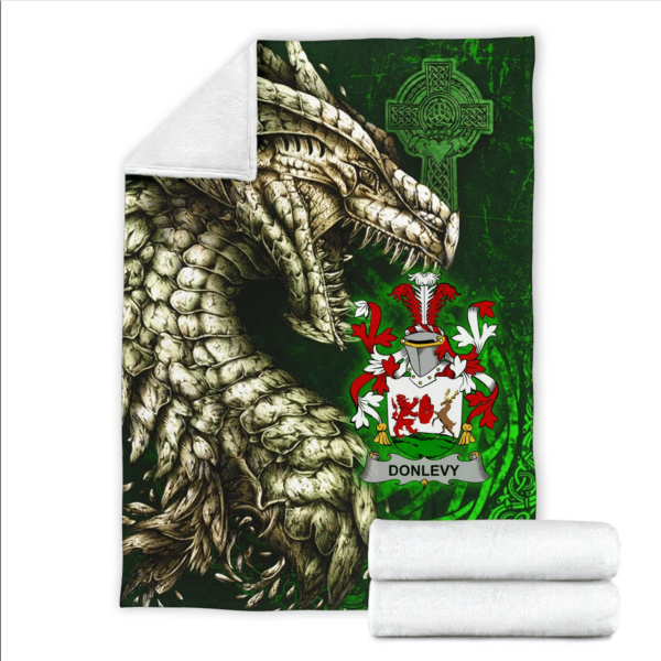 Ireland Premium Blanket - Donlevy or O'Donlevy Family Crest Blanket - Dragon Claddagh Cross - Image 2