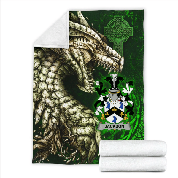 Ireland Premium Blanket - Jackson Family Crest Blanket - Dragon Claddagh Cross - Image 2