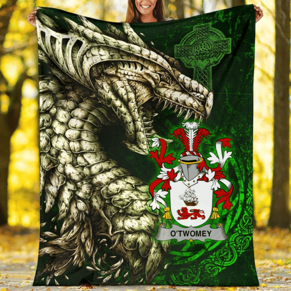 Ireland Premium Blanket - O�Twomey Family Crest Blanket - Dragon Claddagh Cross