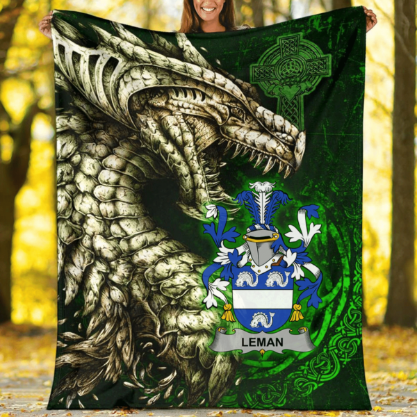 Ireland Premium Blanket - Leman or Lemon Family Crest Blanket - Dragon Claddagh Cross