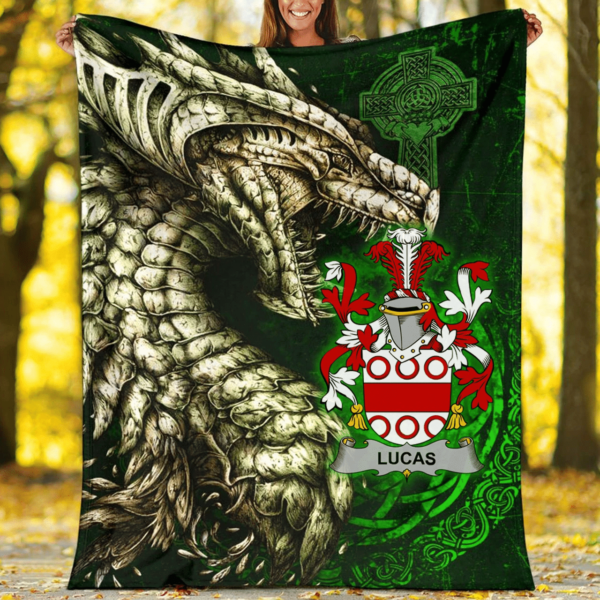 Ireland Premium Blanket - Lucas or Luke Family Crest Blanket - Dragon Claddagh Cross