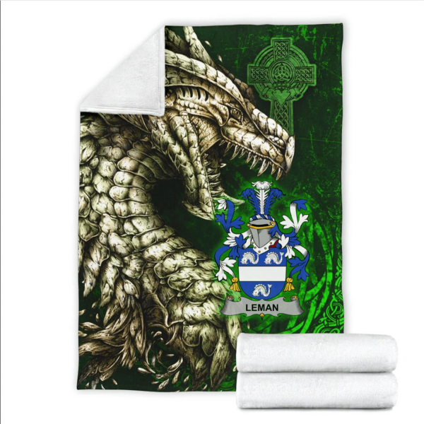 Ireland Premium Blanket - Leman or Lemon Family Crest Blanket - Dragon Claddagh Cross - Image 2