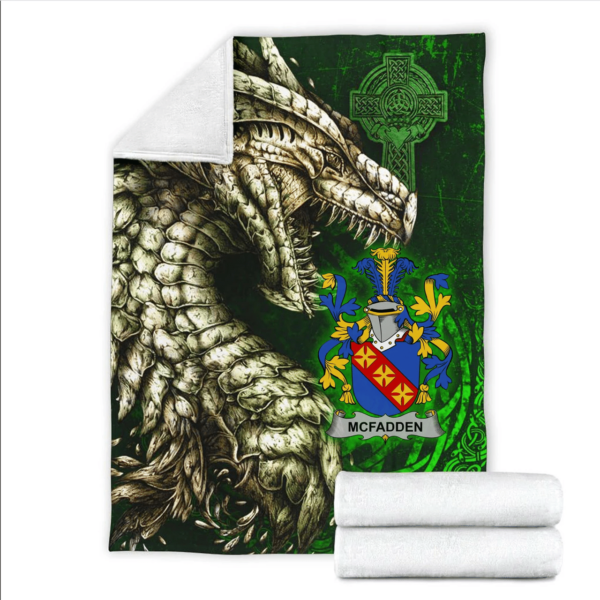 Ireland Premium Blanket - McFadden or McFadyen Family Crest Blanket - Dragon Claddagh Cross - Image 2