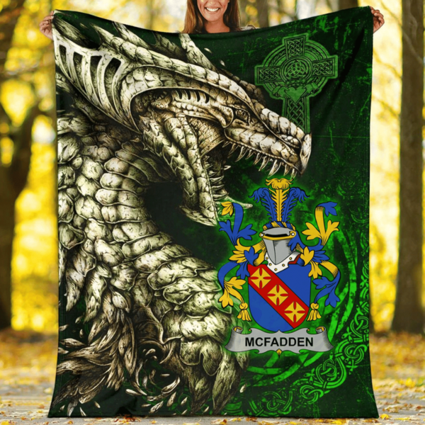 Ireland Premium Blanket - McFadden or McFadyen Family Crest Blanket - Dragon Claddagh Cross