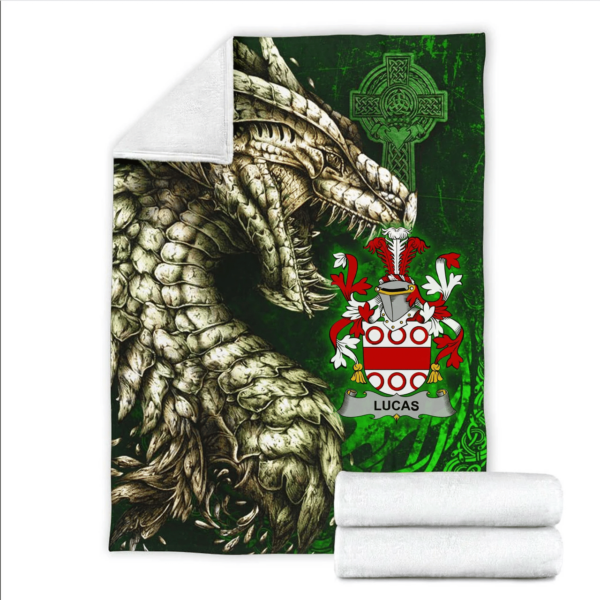 Ireland Premium Blanket - Lucas or Luke Family Crest Blanket - Dragon Claddagh Cross - Image 2