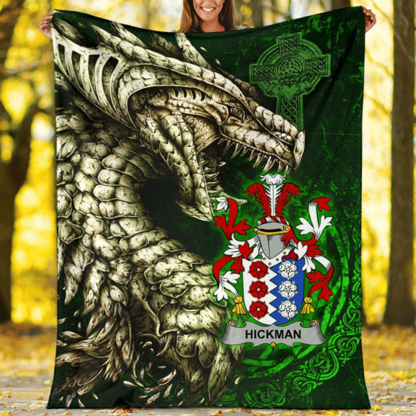 Ireland Premium Blanket - Hickman Family Crest Blanket - Dragon Claddagh Cross