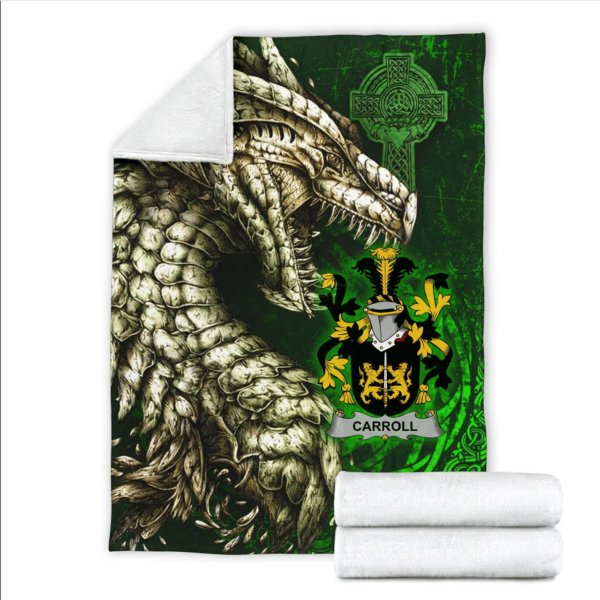 Ireland Premium Blanket - Carroll or O'Carroll Family Crest Blanket - Dragon Claddagh Cross - Image 2