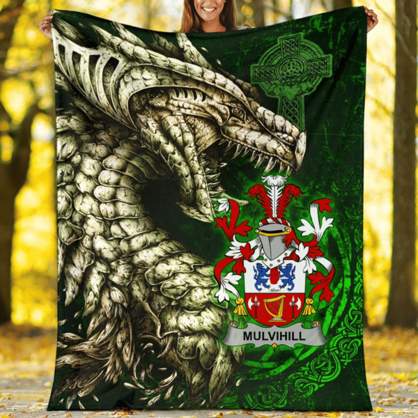 Ireland Premium Blanket - Mulvihill or O'Mulvihill Family Crest Blanket - Dragon Claddagh Cross